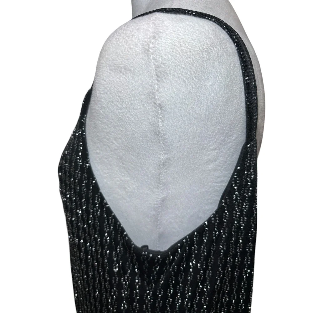 Alex Evenings Beaded‎ Formal Gown Size 12 Black Silver Spaghetti Strap Maxi